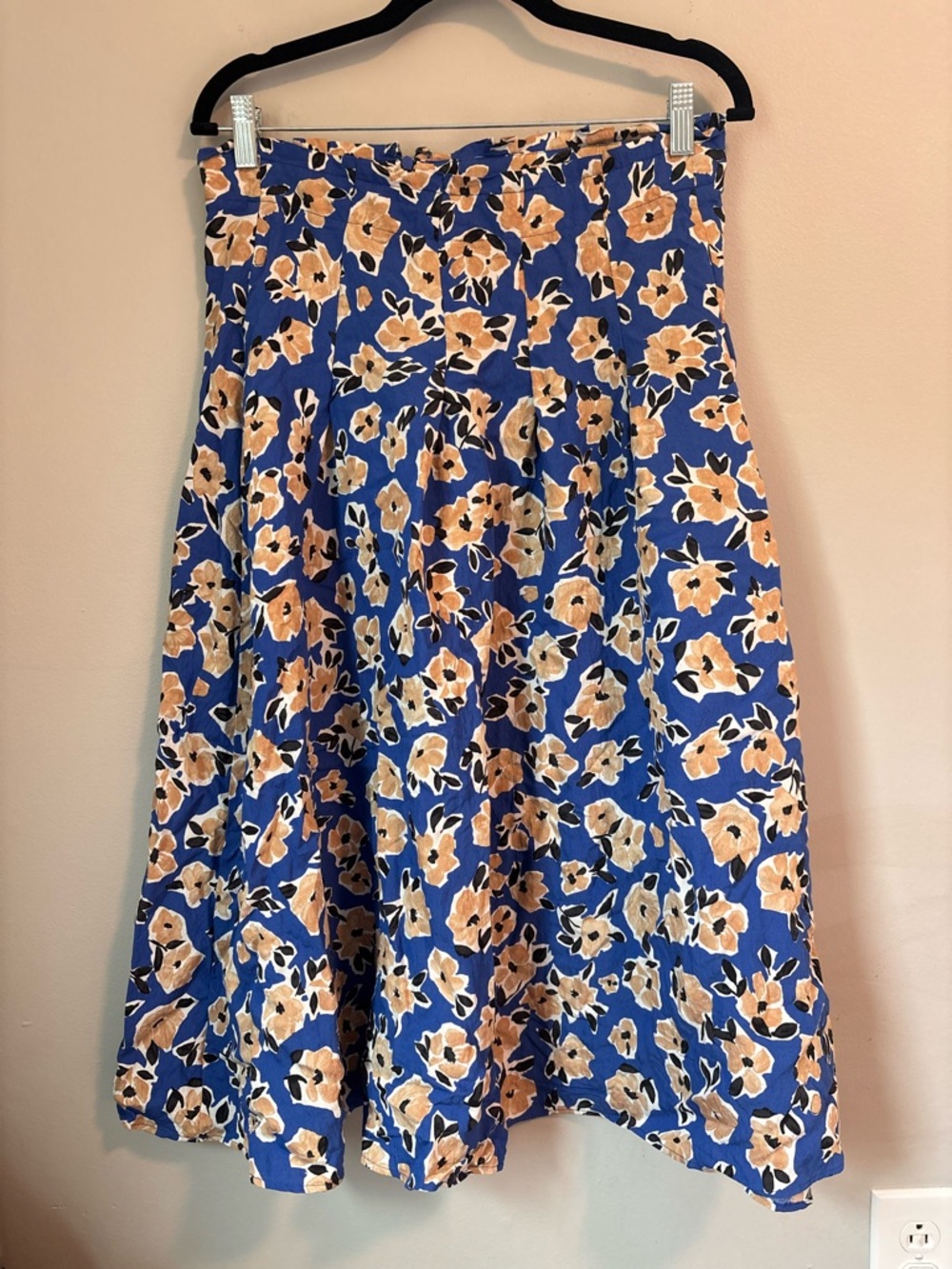 Ann Taylor Blue Floral A-Line Skirt with Tan Flowers
